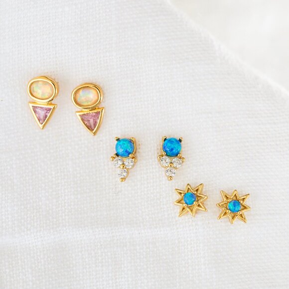 Tiny Stud Earrings Opal and Crystal Stud Earrings Dainty Ear Stack Studs PRETTY - Picture 1 of 15